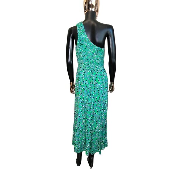 ZESICA One-Shoulder Green Floral Midi Dress Smocked Bodice & Flowy Tiered Skirt - Picture 6 of 13